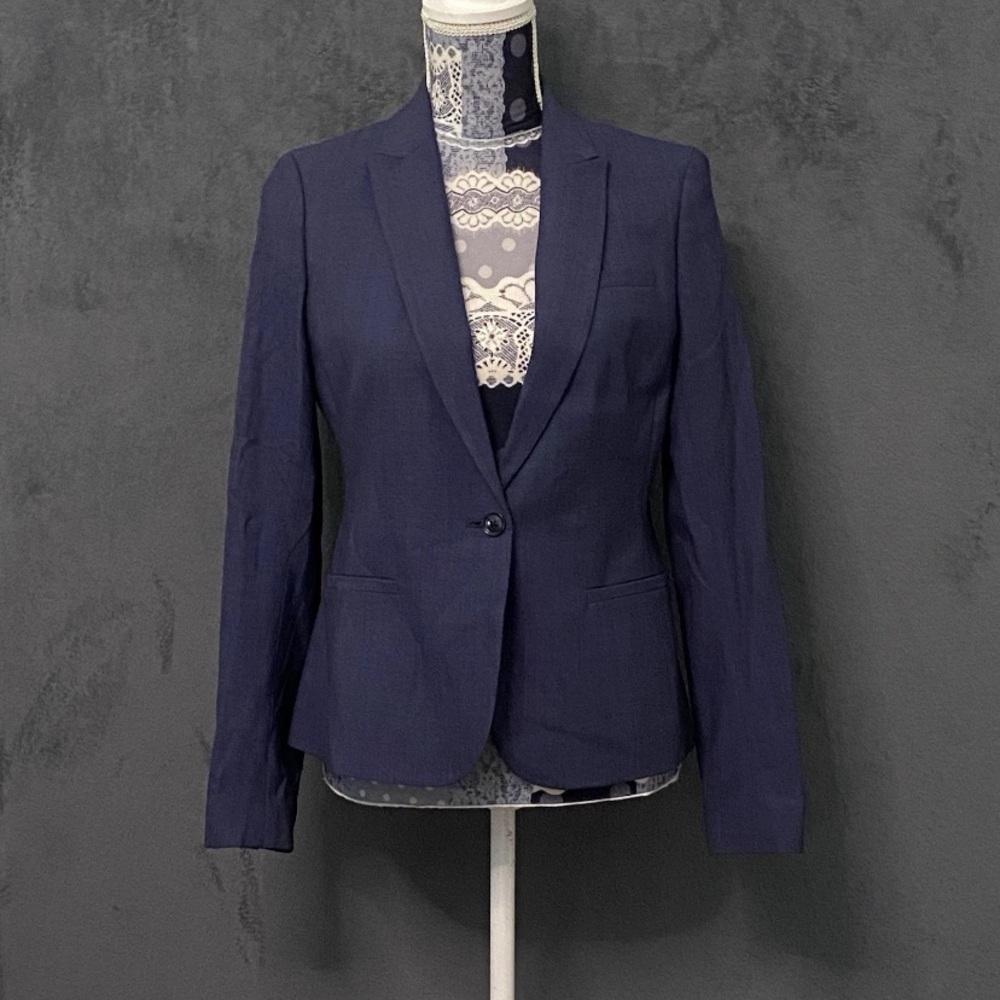 Banana Republic Boy Blazer Jacket Womens 4 Blue Wool One Button Pockets Preppy